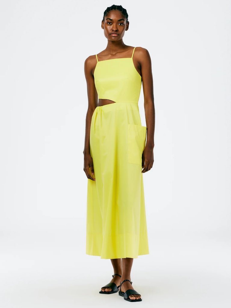 Nwt Tibi Belted Asymmetric Cutout Taffeta Midi Yellow Dress- Size 4